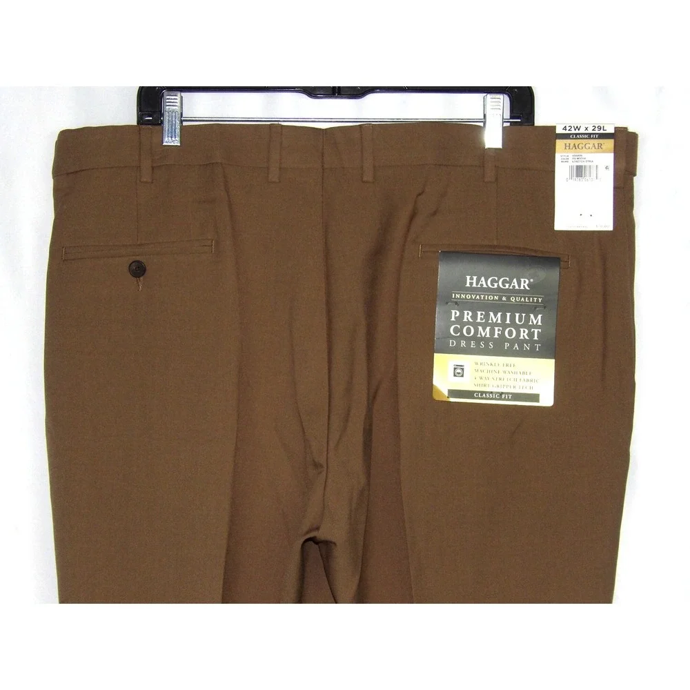 NEW! HAGGAR Classic Fit Brown Premium Comfort Dress Pants Men's 42 X 29 NWT!